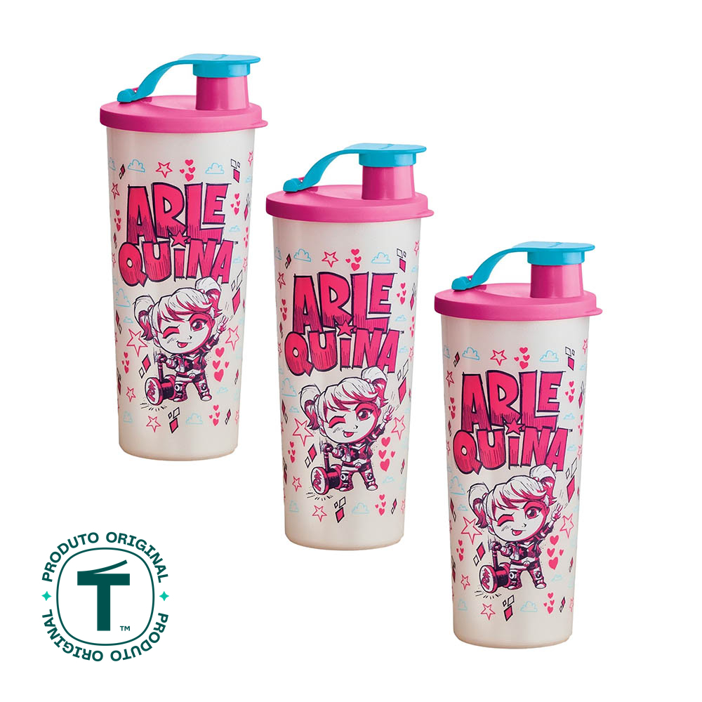 Kit 3 Copos Infantis Tupperware com Bico Kids Arlequina 470ml