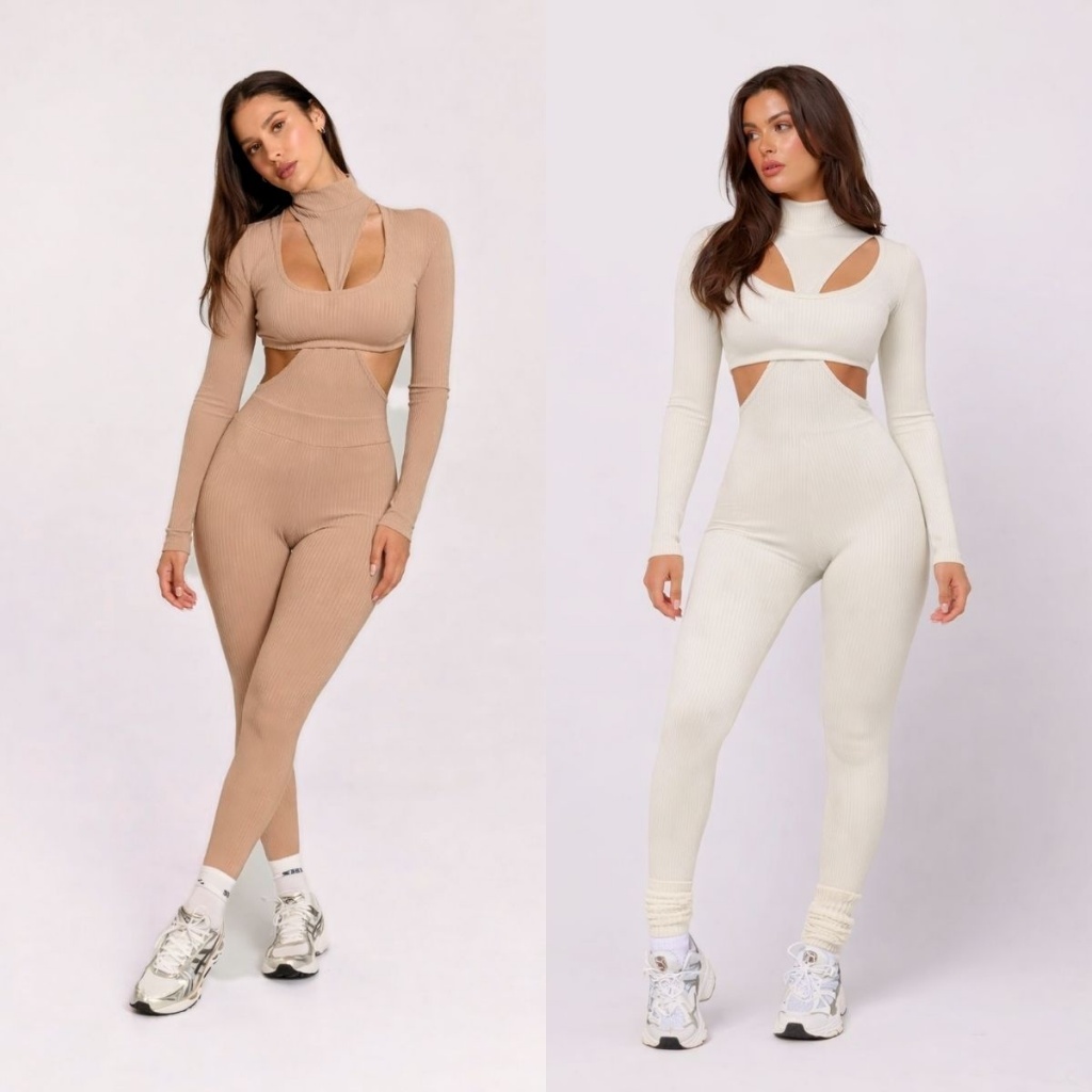 Macacão Preto Manga Longa Gola Alta Moda Gringa Com Recortes Elegante