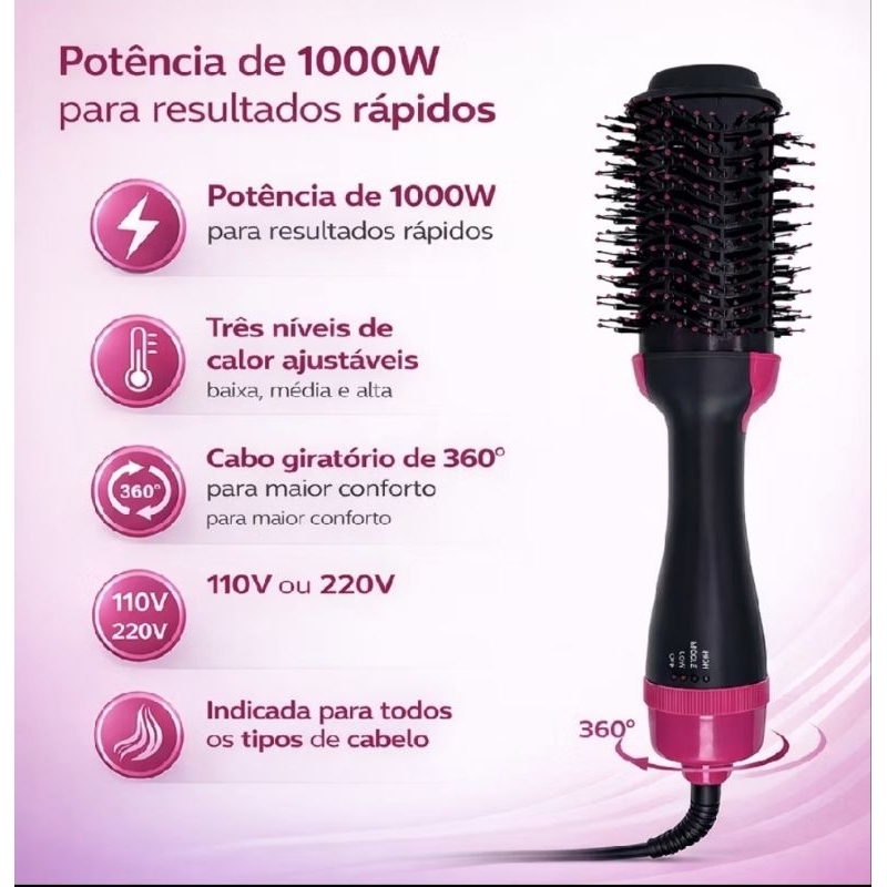 Escova secadora alisadora 3 em 1 110v alisa e seca