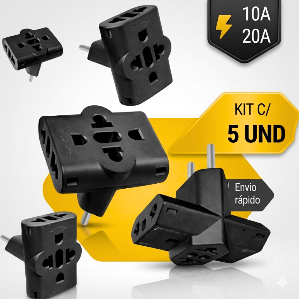 Imagem Adaptador de Tomada T Multiuso Triplo 10A Benjamin Plug pino Maciço Durável Universal 110/220v