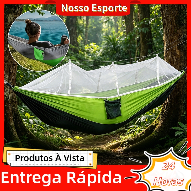Rede De Dormir Casal Com Mosquiteiro Descanso Nylon Camping Máxima 300kg