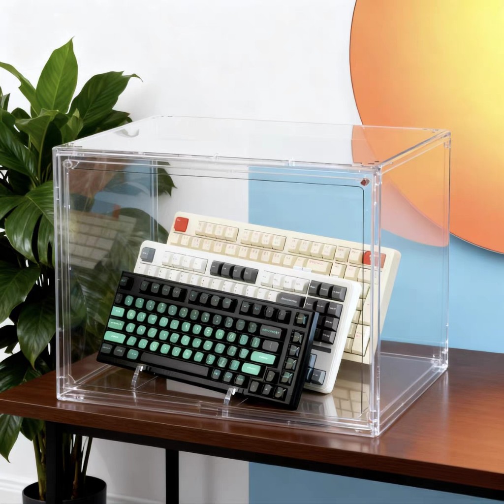 Caixa organizador de Teclado Grande em Acrílico Transparente com Tampa Antipoeira e Empilháve