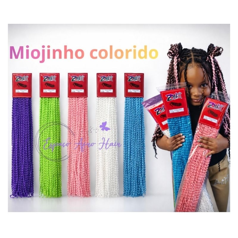 kit 4 miojinho colorido trançado 80g fibra sintética kanekalon micro Zizi crochet braids