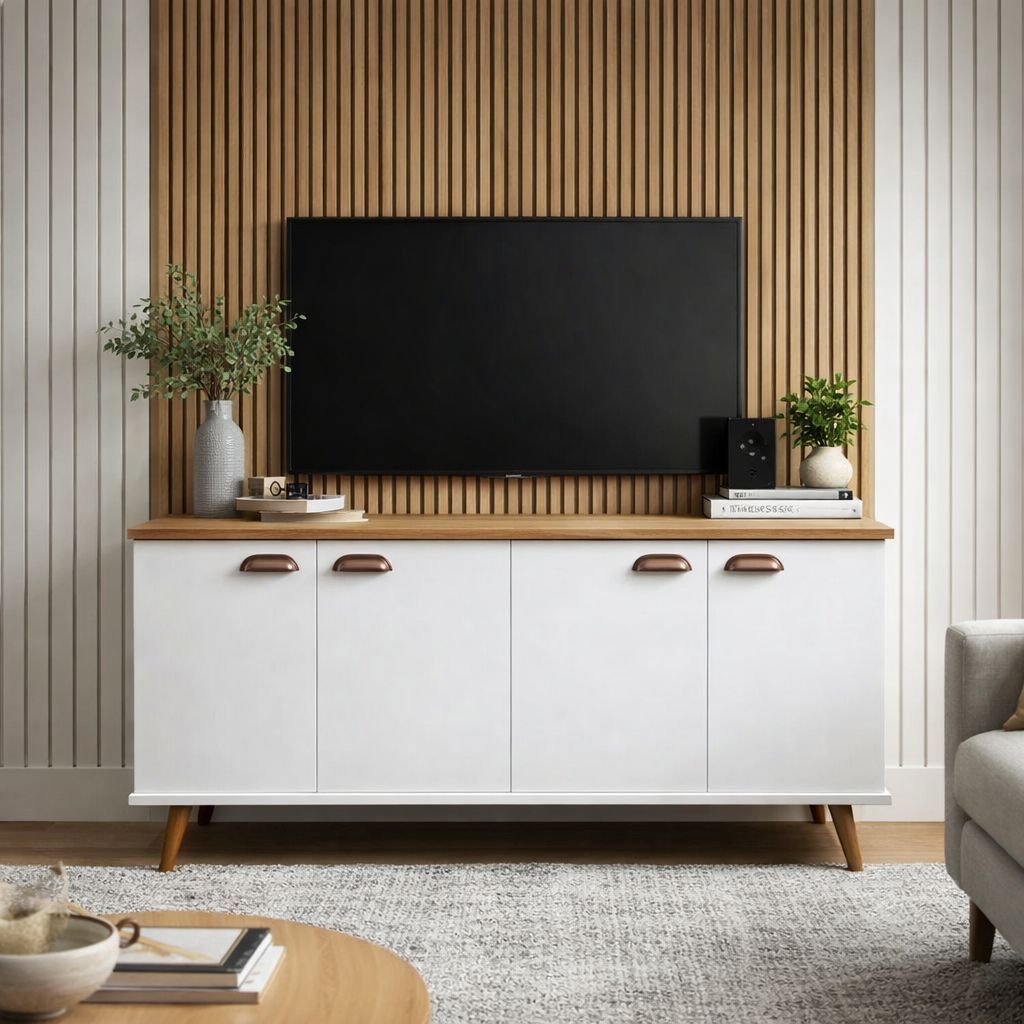 Rack Buffet para TV Estilo Retrô com 4 Portas e Prateleira Multiuso