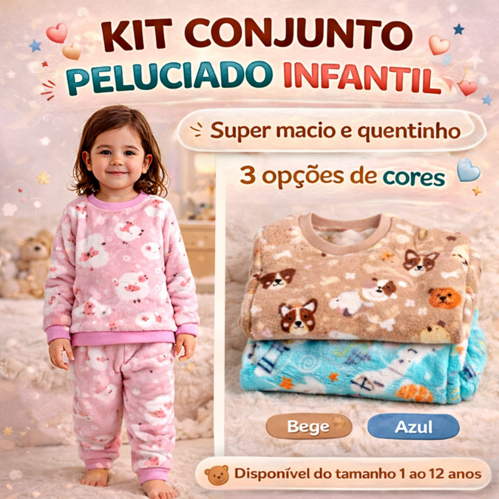 Conjunto Peluciado Infantil Flecce Tamanho 1 ao 12 Menino E Menina Quentinho Estampado Fofinhos