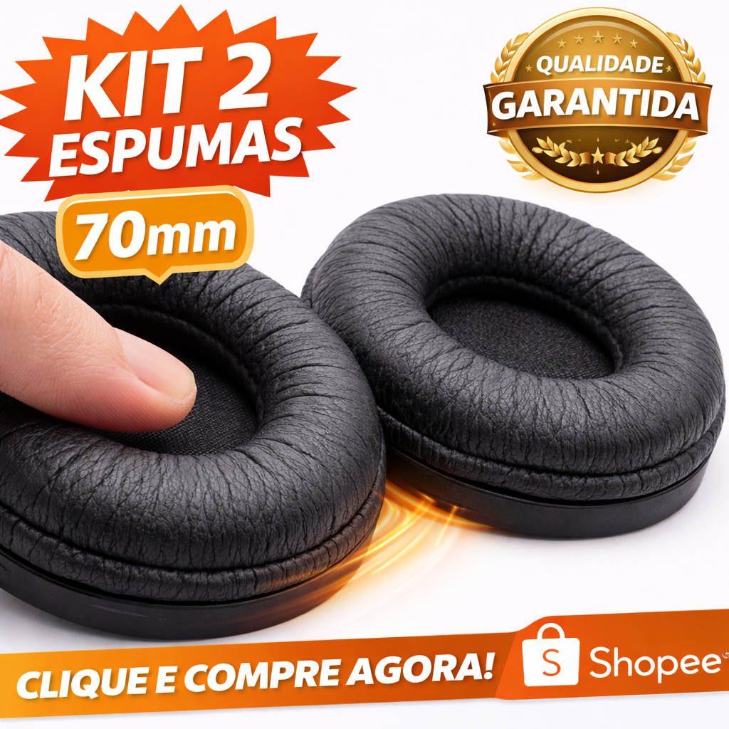 Espuma para Headset 70mm Kit 2 Almofadas Reposição Fone Ouvido Couro Macio Compatível