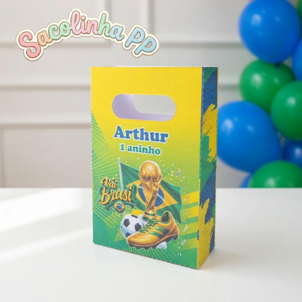 10 Sacolinhas Futebol BRASIL Personalizadas - Lembrancinha PEGUE E MONTE