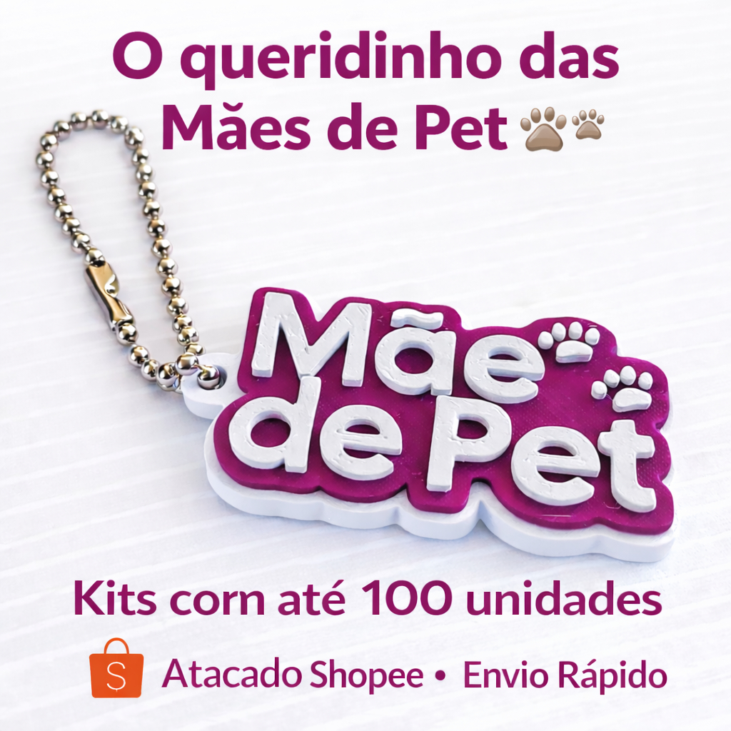 Chaveiro Mãe de Pet 3D Alto Relevo Kit 10 20 30 40 50 100 Unidades Lembrancinha Criativa Pet Lovers