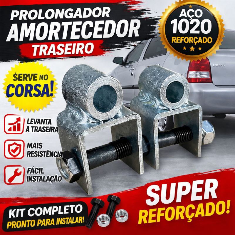 Prolongador Amortecedor Traseiro Palio Siena Corsa Reforçado Aço 1020 Levanta Suspensão Kit Completo