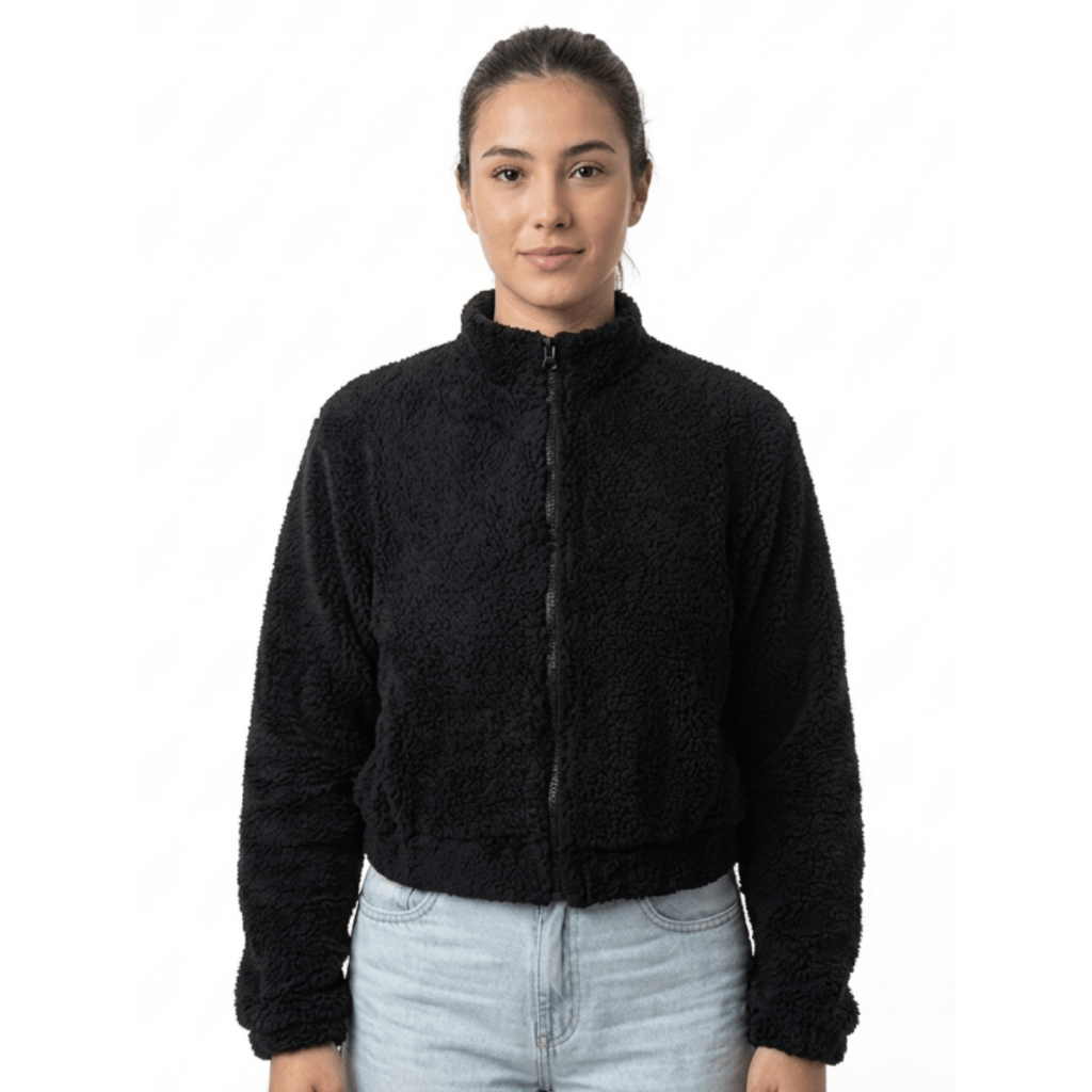 Casaco Feminino Teddy Peluciado Cropped Inverno Jaqueta Fleece Quentinha com Zíper Moda Feminina Moda Outono Inverno