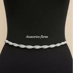 Cinto Feminino Elegante de Strass com Corrente Torcido Moda Feminina