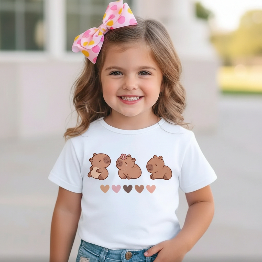 T-shirt Infantil Menina Camiseta Algodão Estampa Capivara Baby Várias Cores Camisa Kids Blusa Conforto