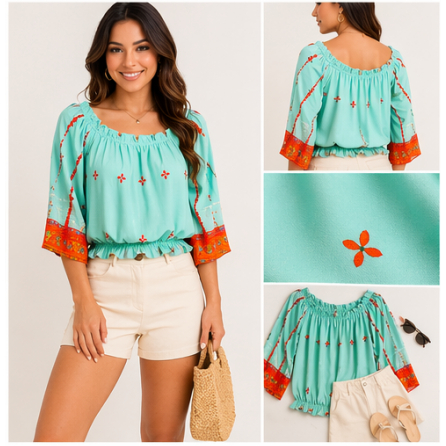 Blusa Feminina Viscose Ombro a Ombro Manga 3/4 Leve Confortável Meia Estação ciganinha