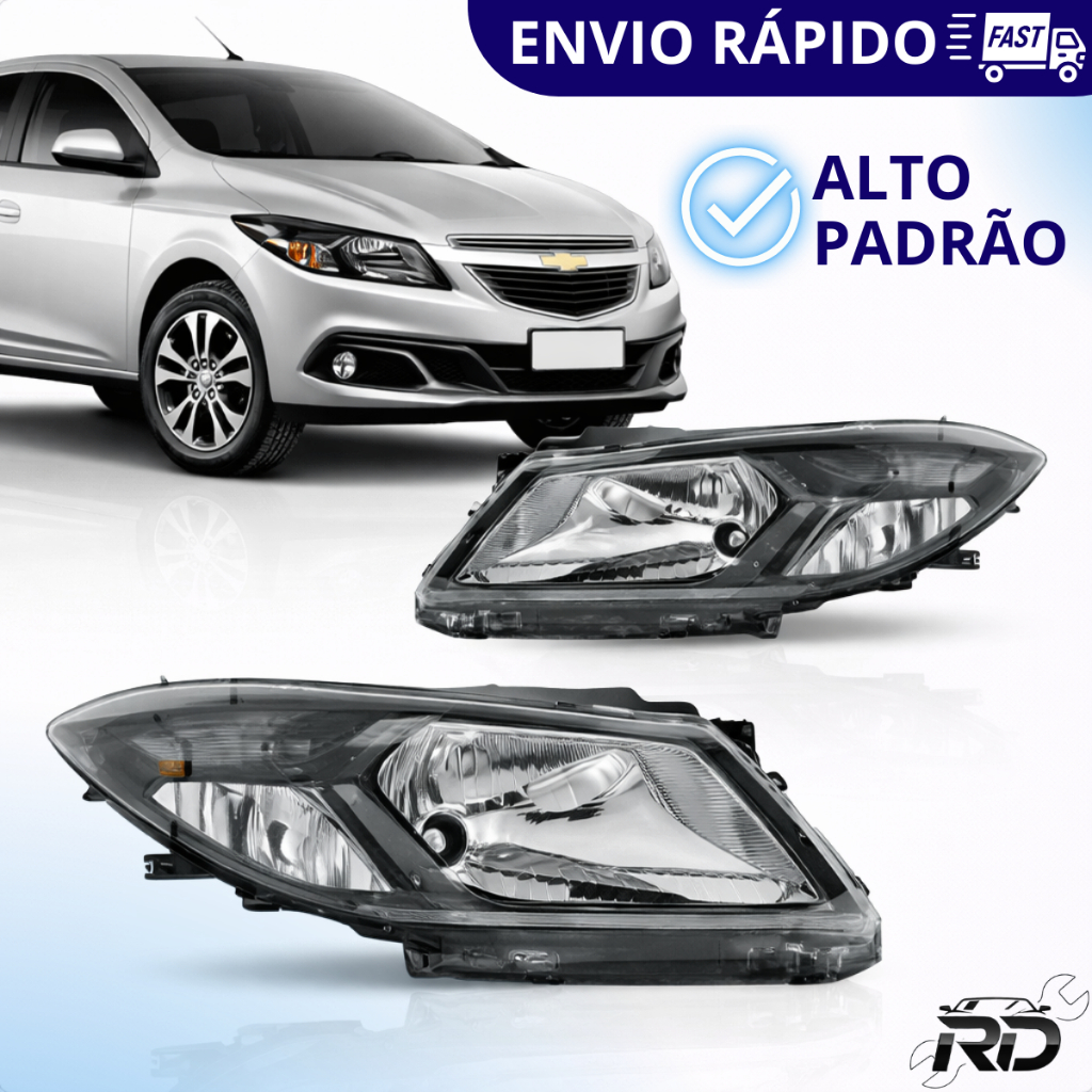 Par Farol Onix 2012 2013 2014 2015 16 Cromado Mascara Negra