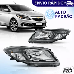 Par Farol Onix 2012 2013 2014 2015 16 Cromado Mascara Negra