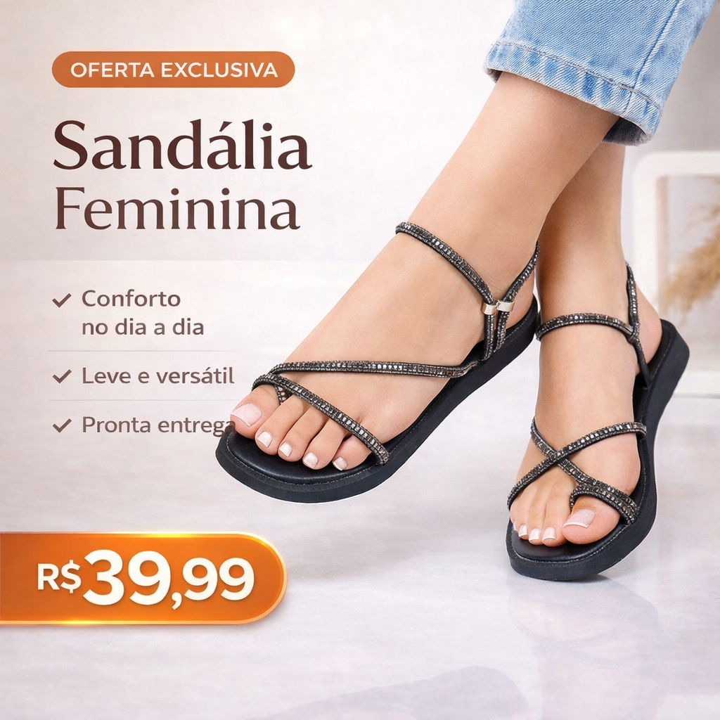 Sandália Rasteirinha Feminina Papete Com Strass Palmilha Confort