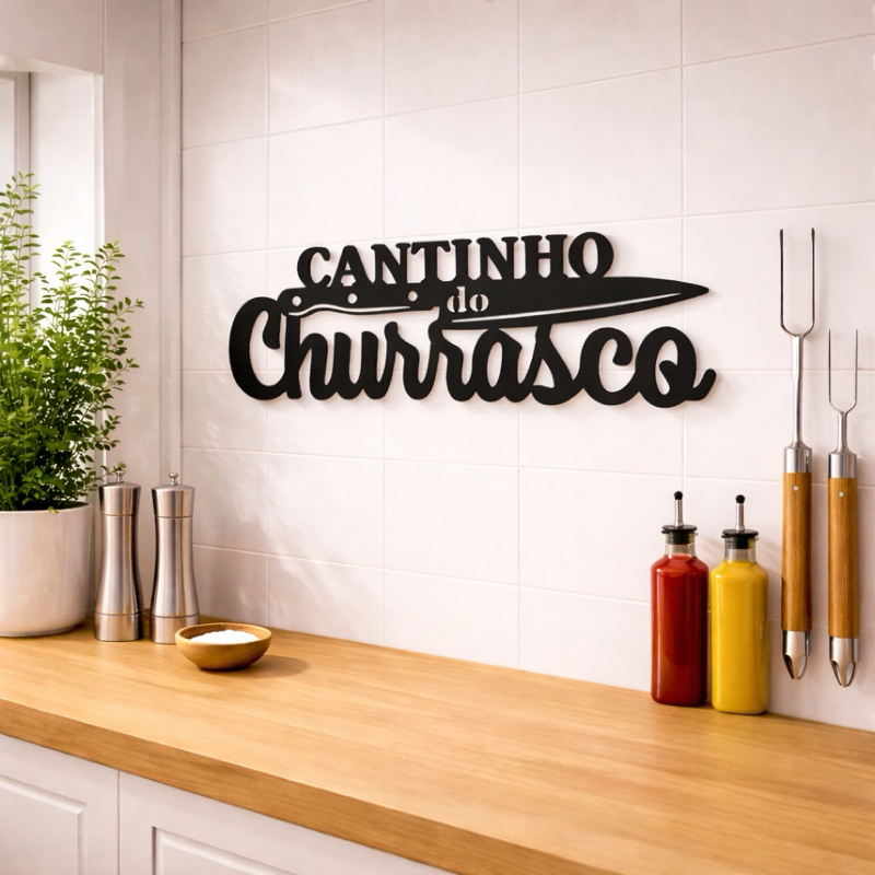 Placa Cantinho do Churrasco MDF | Decoração Área Gourmet Churrasqueira Parede