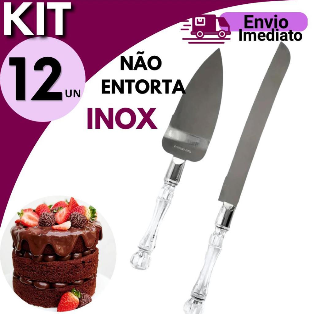 Conjunto Faca e Espátula para Bolo Casamento e Confeitaria Kit 12 7 5 3 Unidades Festa e Confeitaria