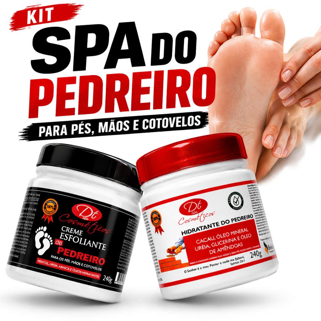 Kit Spa dos Pés Hidratante do Pedreiro + Esfoliante com Ureia Cacau Glicerina Para Pés Rachados Mãos Cotovelos Ressecado