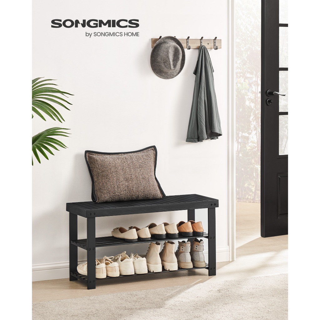 SONGMICS Banco organizador de sapatos de bambu, 3 níveis, para corredor, quarto ou banheiro, suporta 130 kg, preto · foto 2