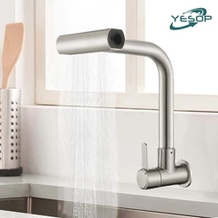 YESOP Torneira De Cozinha Parede 360° Gourmet Com 4 Modos De Jato Cascata E Chuveirinho Inox Luxo
