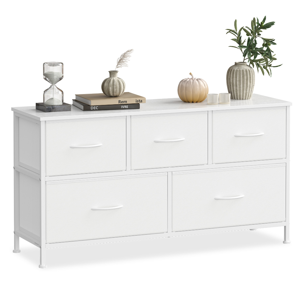 Imagem SONGMICS Cômoda com 5 Gavetas, Organizador de Quarto, MDF e Aço, para Sala, Corredor, Quarto, Branco