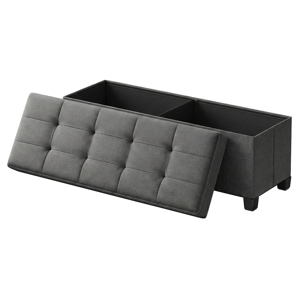 Imagem SONGMICS Banco Baú Dobrável com Pés, Puff de Armazenamento, 38 x 110 x 40 cm, para Quarto, Sala de Estar, Cinza