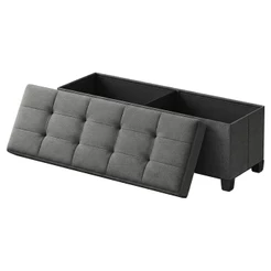 SONGMICS Banco Baú Dobrável com Pés, Puff de Armazenamento, 38 x 110 x 40 cm, para Quarto, Sala de Estar, Cinza