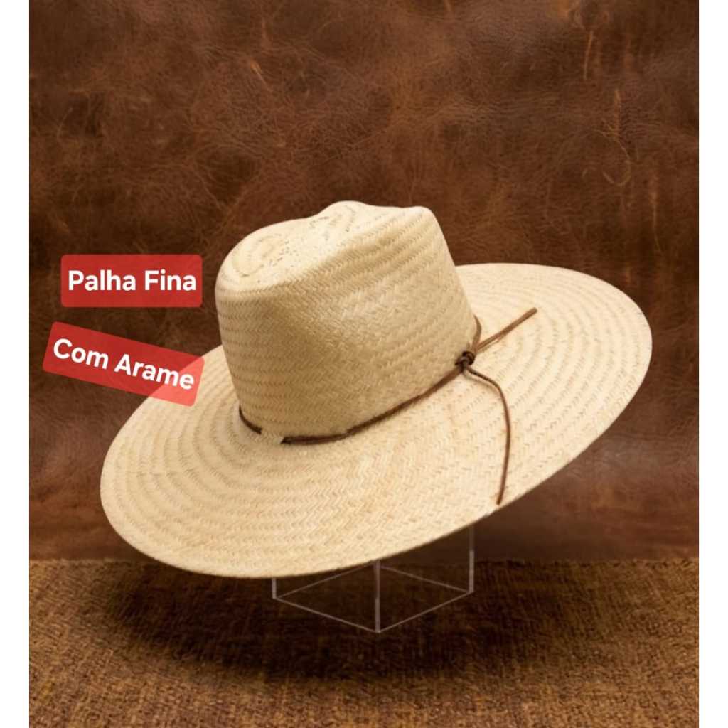 Chapéu Campo Palha Fina Com Arame Sombreiro Praia Surf Proteção Solar Aba 12