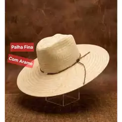 Chapéu Campo Palha Fina Com Arame Sombreiro Praia Surf Proteção Solar Aba 12