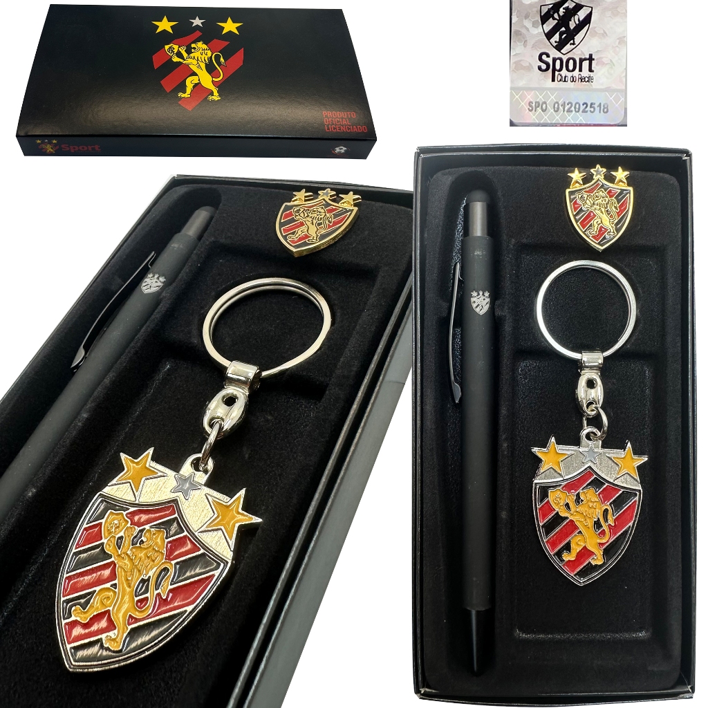 Kit Premium Presente Sport Recife Oficial Chaveiro Caneta Boton Torcedor Futebol Clube Time Original