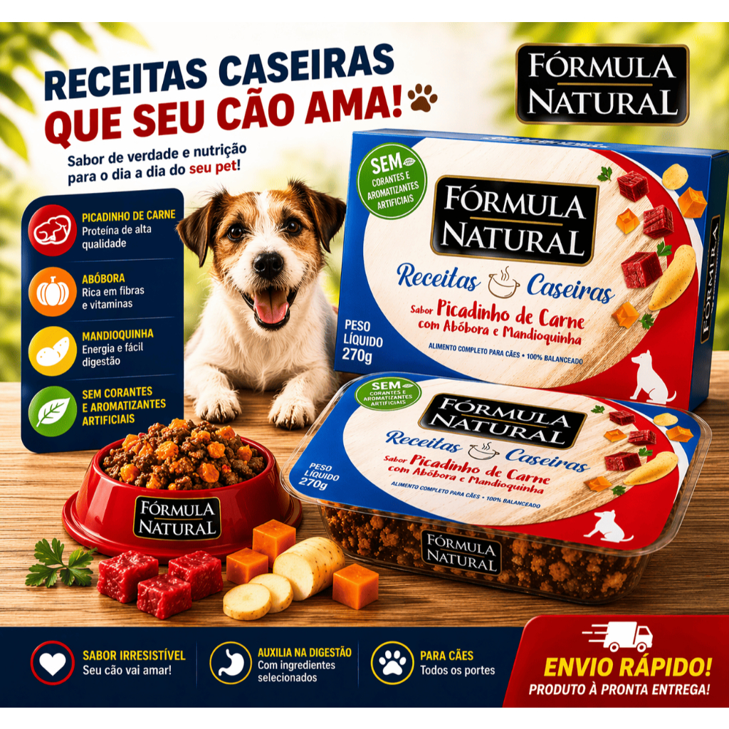 Ração Úmida Natural para Cães 270g – Fórmula Natural Picadinho de Carne com Abóbora e Mandioquinha