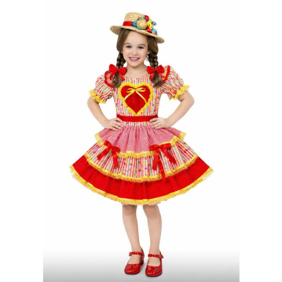 Vestido Junino Caipira Rodado Luxo São João Quermesse+Shortinho