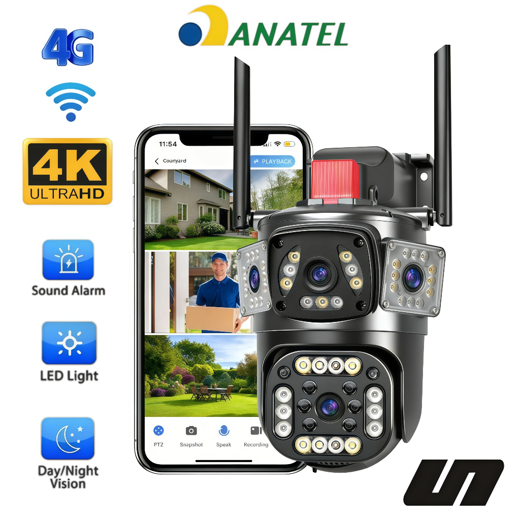 3 Lentes Câmera Segurança 360° WiFi 4G Alarme Luminoso Visão Noturna HD Acesso Remoto P20 em Oferta na Shopee