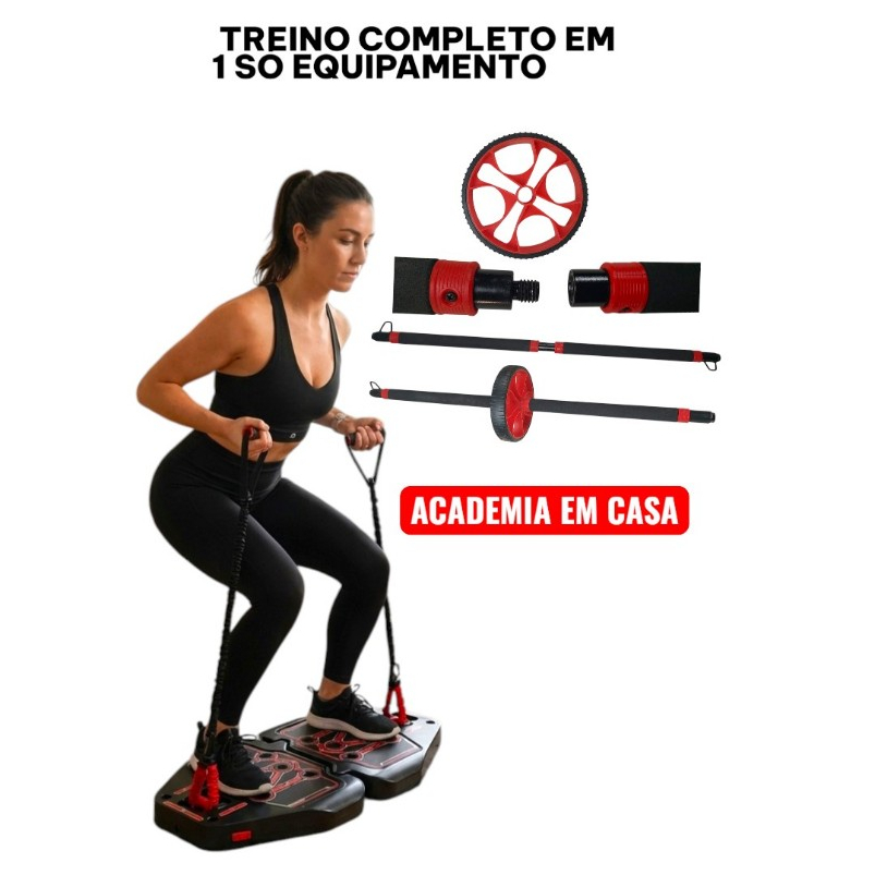 Plataforma de Treino Multifuncional + Elástico e Roda Abdominal | Academia em Casa Completa | Genis Fitness Funcional