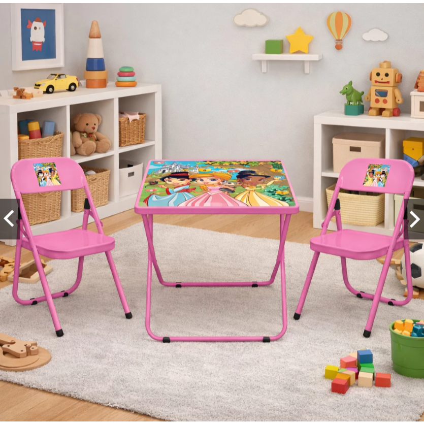 Jogo de mesa infantil com 2 cadeira dobrável em aço didática