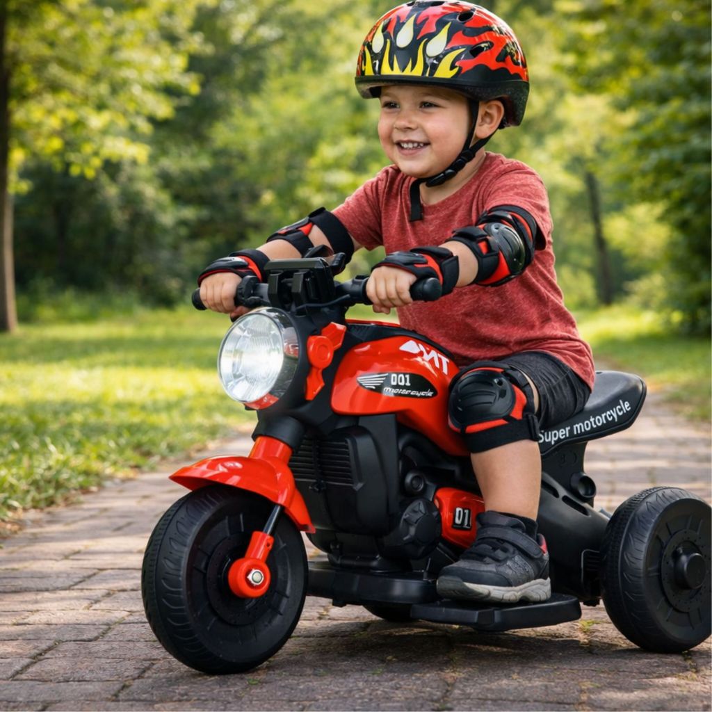 Moto Motinho Elétrica Infantil Vermelha Com Luz E Som 6V 6Km/h Até 30Kg Zippy Toys Marcha Ré Musica Brinquedo Pedal