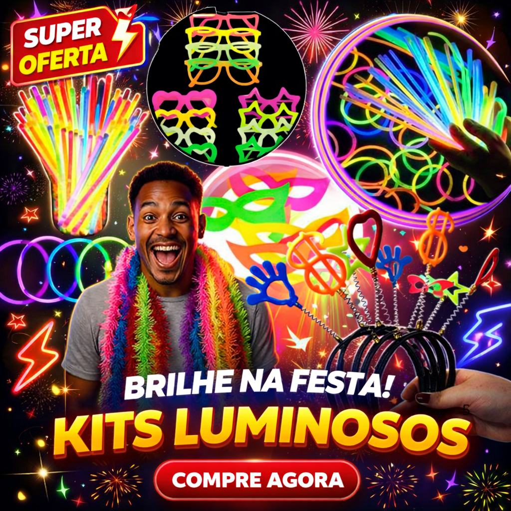 Super Kit Neon 150 Peças | Pulseiras Luminosas + Acessórios Coloridos para Festa, Balada e Aniversário