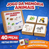 Jogo da memória de animais em MDF com 40 peças