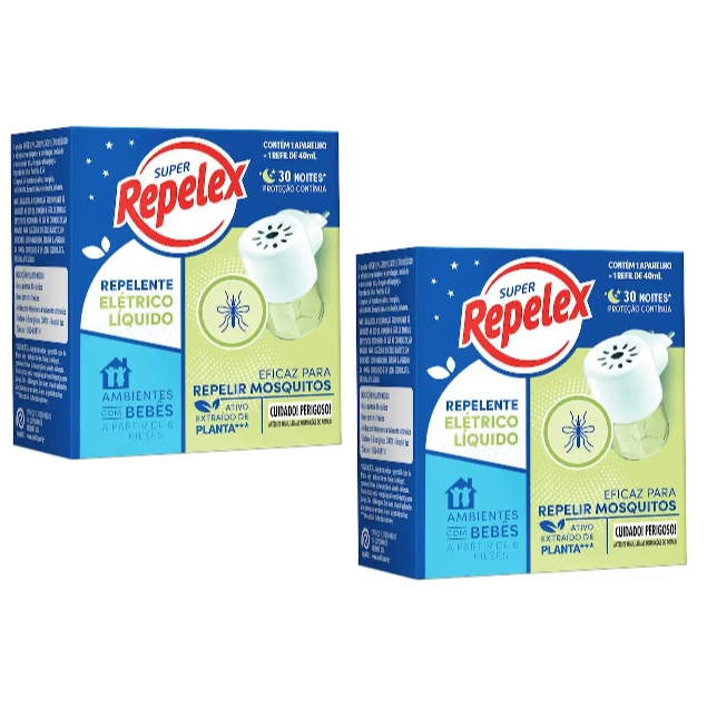 Kit c/2 Repelex Aparelhos Elétricos + 2 Repelentes Refil 30 Noites 40ml-val 08/26