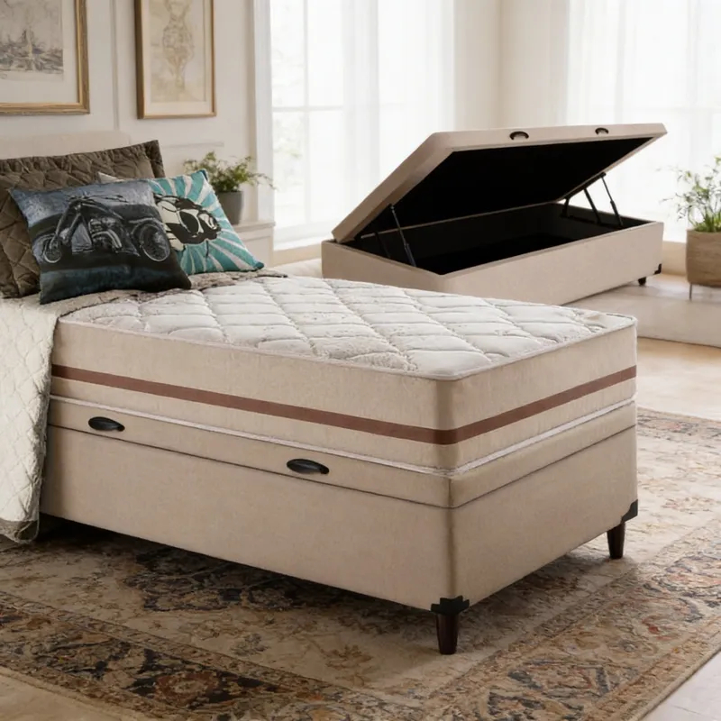 Cama Box Baú + Colchão de Molas Ensacadas Classic Molas Pocket Solteiro 88cm
