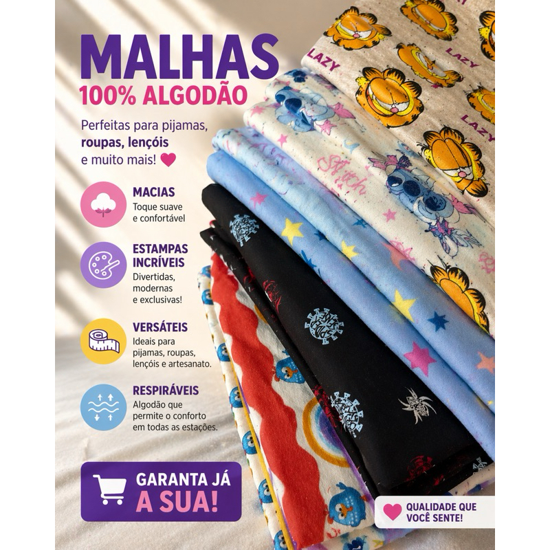 Retalhos Estampados de Malha Algodão Meia Malha Ribana 1kg 3kg ou 5kg Estampas Variadas para Confecção