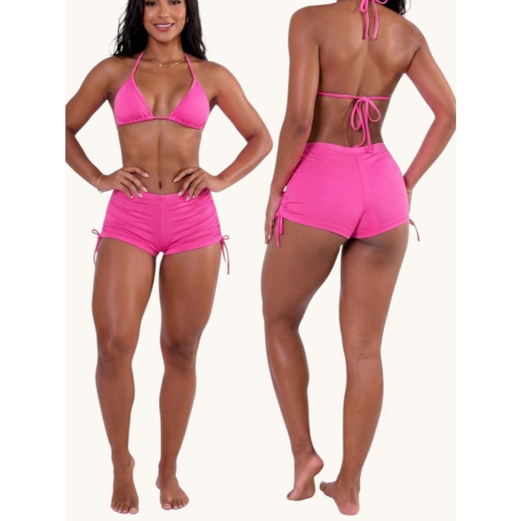 Conjunto Bíquini Com Bojo Sunkini Piscina Short com Ajustes nas Laterais Amarrar Forrado Moda Praia