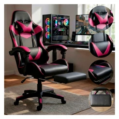 Cadeira Gamer Jogos e Escritório Reclinável Ergonômica Em Couro Pu Com Apoio Para Pés Confortável
