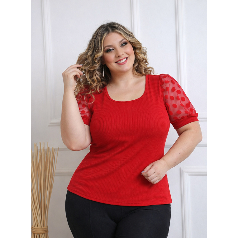 Blusa Feminina plus zise manga curta tule princesa modinha de primaveira