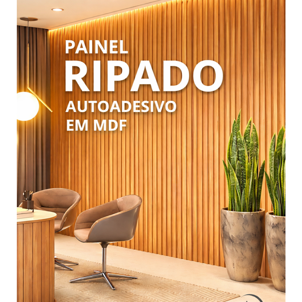 Painel Ripado Autoadesivo MDF Kit 20 Placas 40x11cm | Revestimento Decorativo Parede Sala Quarto | Envio Full