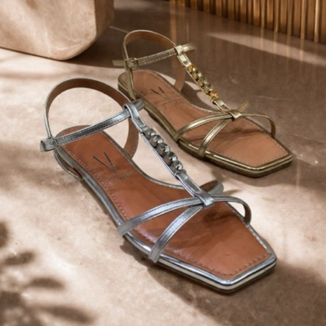 Sandália Rasteira Feminina Vizzano Original Bico Quadrado Luxo - Ref. 6505.103