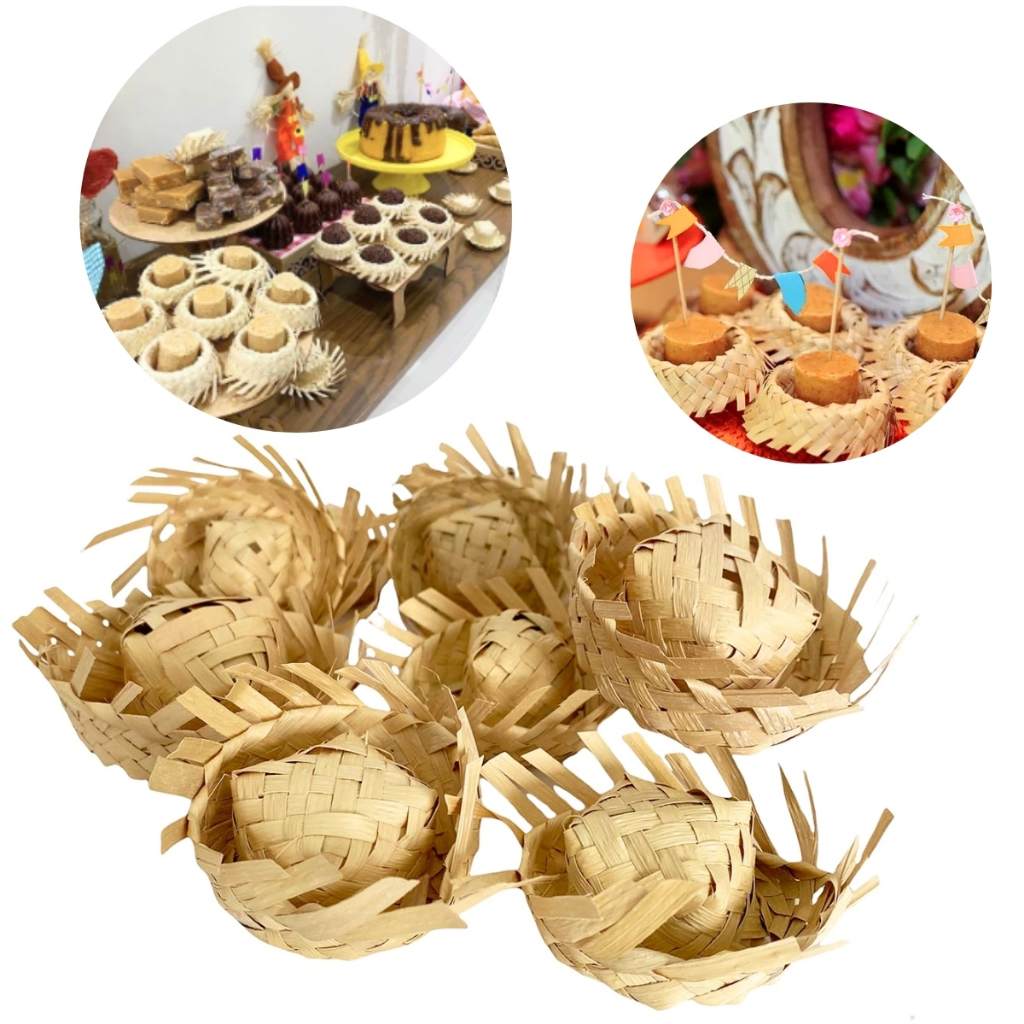 KIT Chapeuzinho Miniatura Mini Chapéu Palha Festa Junina Decoração