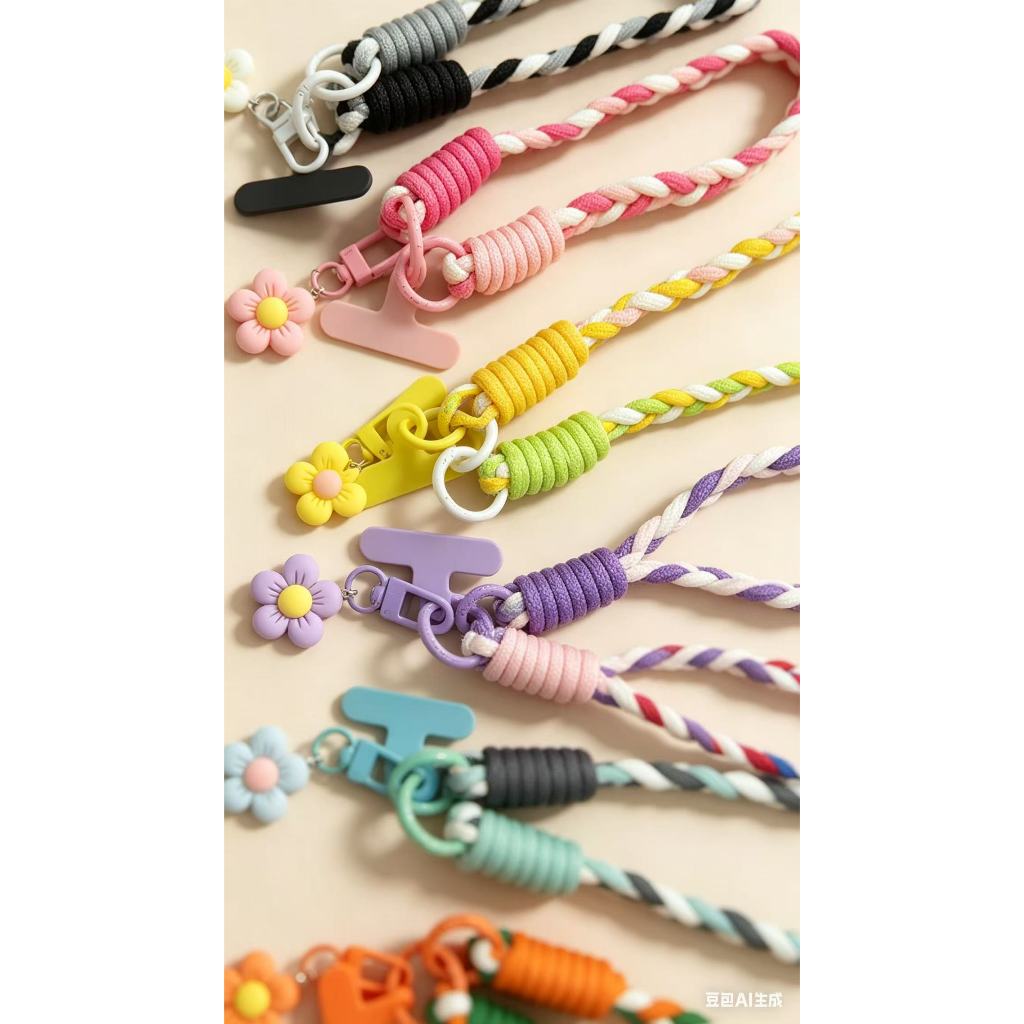 Coleção de Cordões de Nylon Multicores e Ajustáveis com Pingentes de Flor