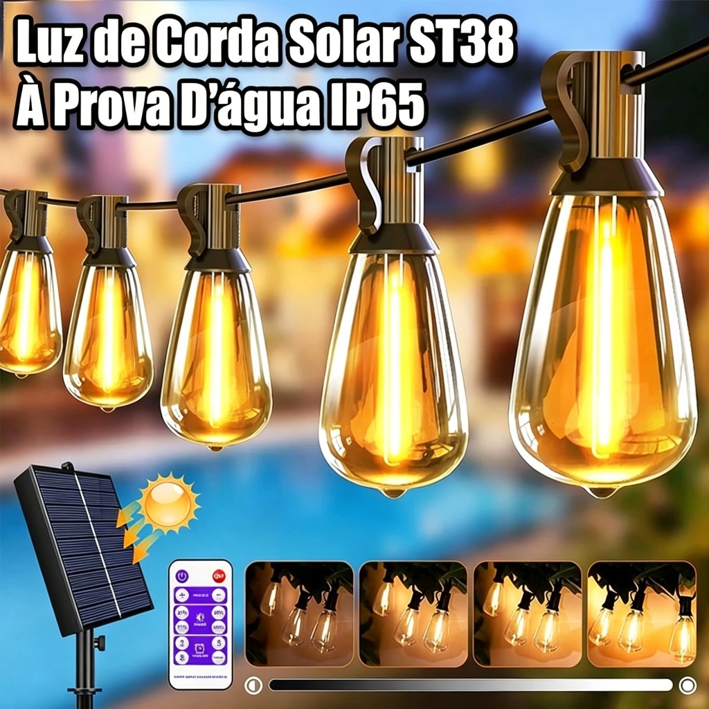 LED Cordão de Luzes Solar ST38 à prova d'água Lâmpadas Decorativas de Natal Luzes Para Pátio Guirlandas Jardins Externos